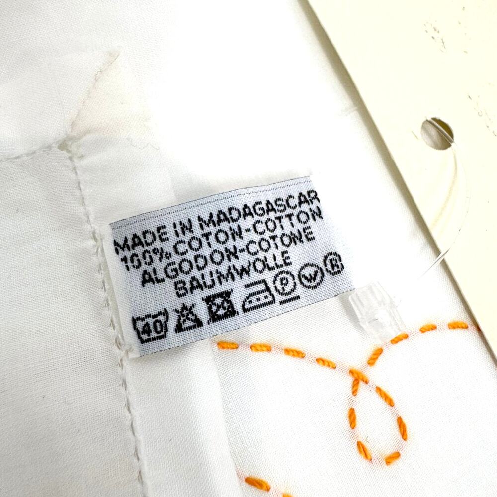 HERMES White Cotton Handkerchief with Orange Embroidered Horse Motif NEW Scarf - Picture 5 of 5